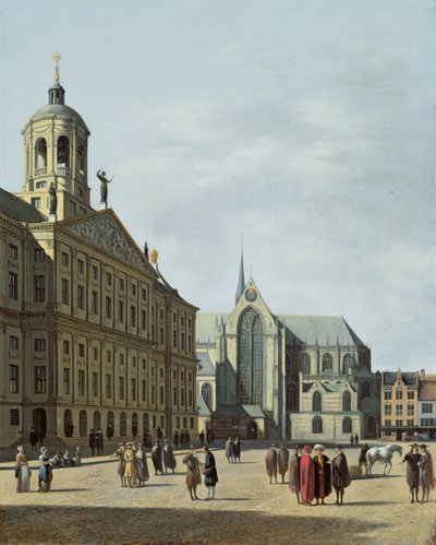 View in Amsterdam, with the Facade of the Stadhuis and the Nieuwe Kerk by Gerrit Adriaensz Berckheyde